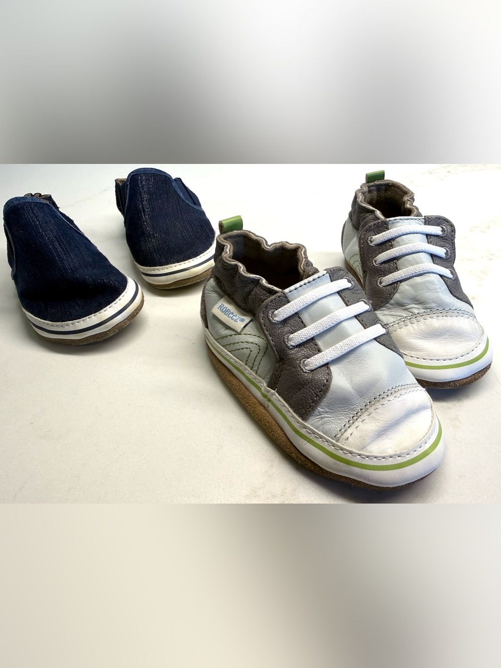 Robeez 12-18M Shoe Bundle | Gray Sneakers & Navy Slip-Ons